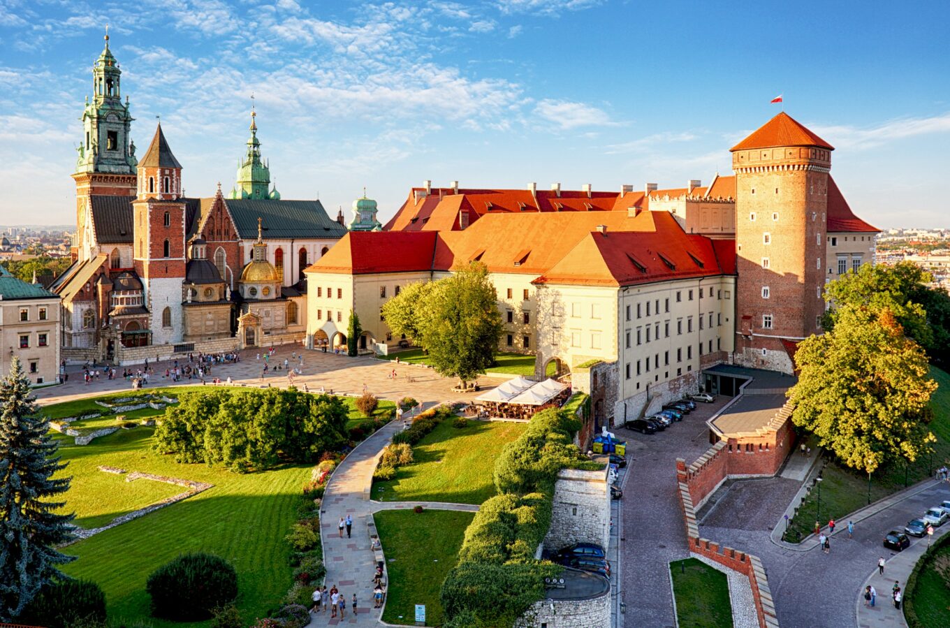 Widok zabudowań Wawelu z lotu ptaka