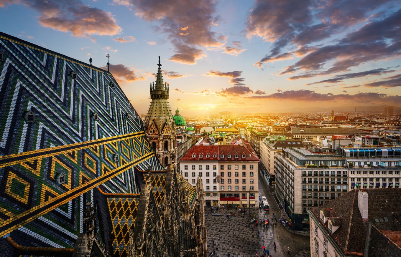 Zdjęcie przedstawia panoramę Wiednia