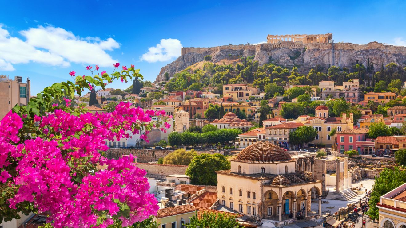 Skyline,Of,Athens,With,Monastiraki,Square,And,Acropolis,Hill,During