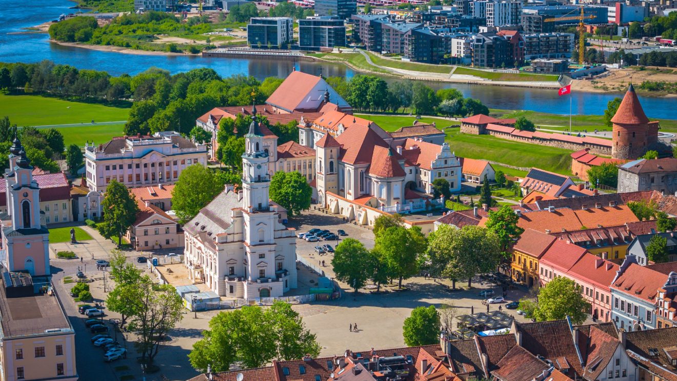 Town,Hall,And,Square,In,Kaunas,Old,Town,,Lithuania.,Panoramic