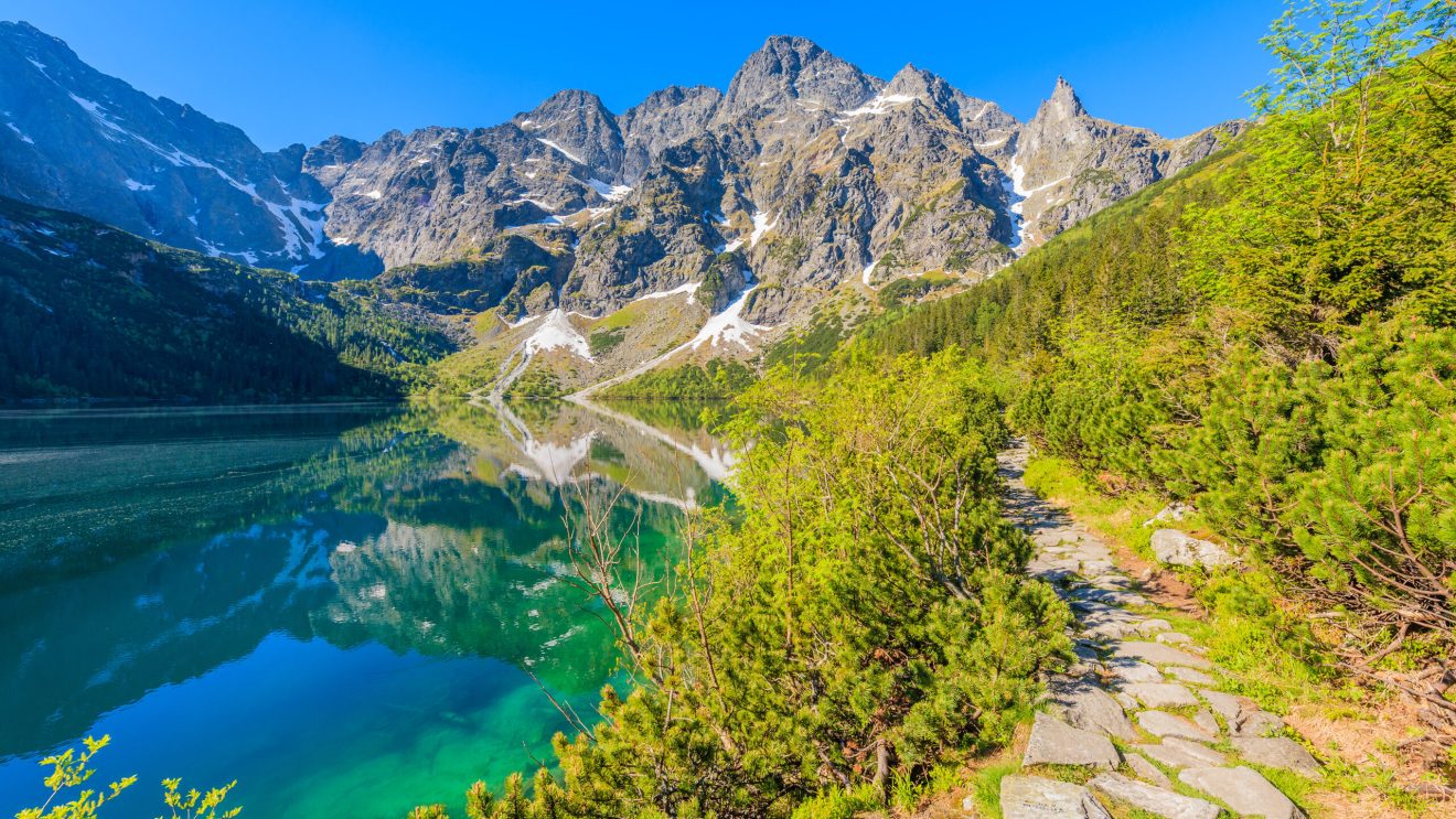 Path,Along,Beautiful,Green,Water,Morskie,Oko,Lake,In,Summer,